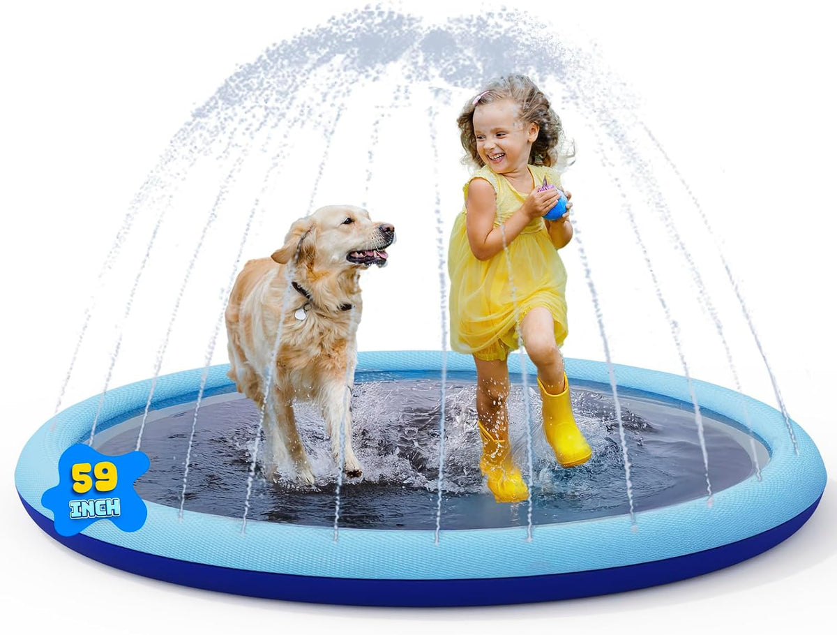 Splash Pad for Kids and Dogs, Non-Slip Sprinkler Pad Thicken Pool Summer Outdoor Water Toys, Backyard Fountain Play Mat for Baby Toddlers Boys Girls Pet(59Inch)
