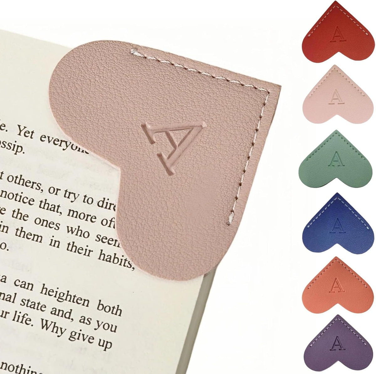 Personalized Leather Heart Bookmarks with Initials, Custom Corner Book Mark for Reading Women,Teacher, Student, Book Lovers Book Readers, Meaningful Gifts (Red+Pink,A)